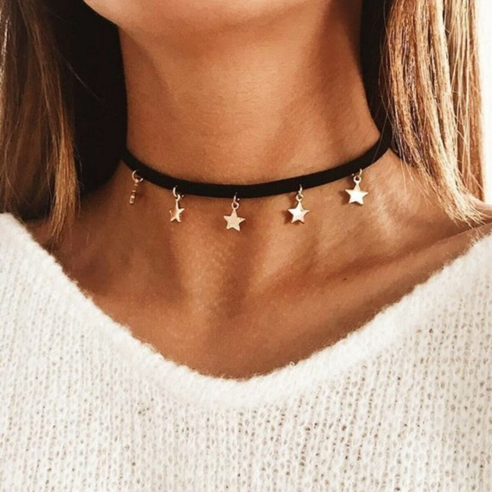 New Vegan Suede Gold Metal Star‎ Dainty Choker